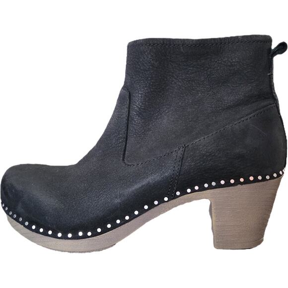 Dansko Black Nubuck Platform Ankle Boots Rivets Boho Hippie 39 - Picture 2 of 12